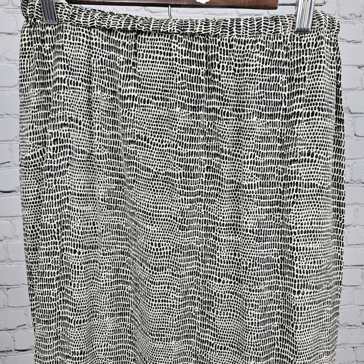 Allison Taylor Beige Brown 100% Silk Animal Print Side Slits Midi Skirt Small S