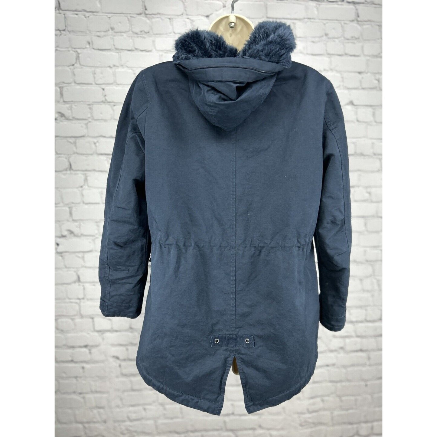 Zara Girls Dark Blue Faux Fur Lined Hooded Coat Zippered Jacket Girls Size 13/14