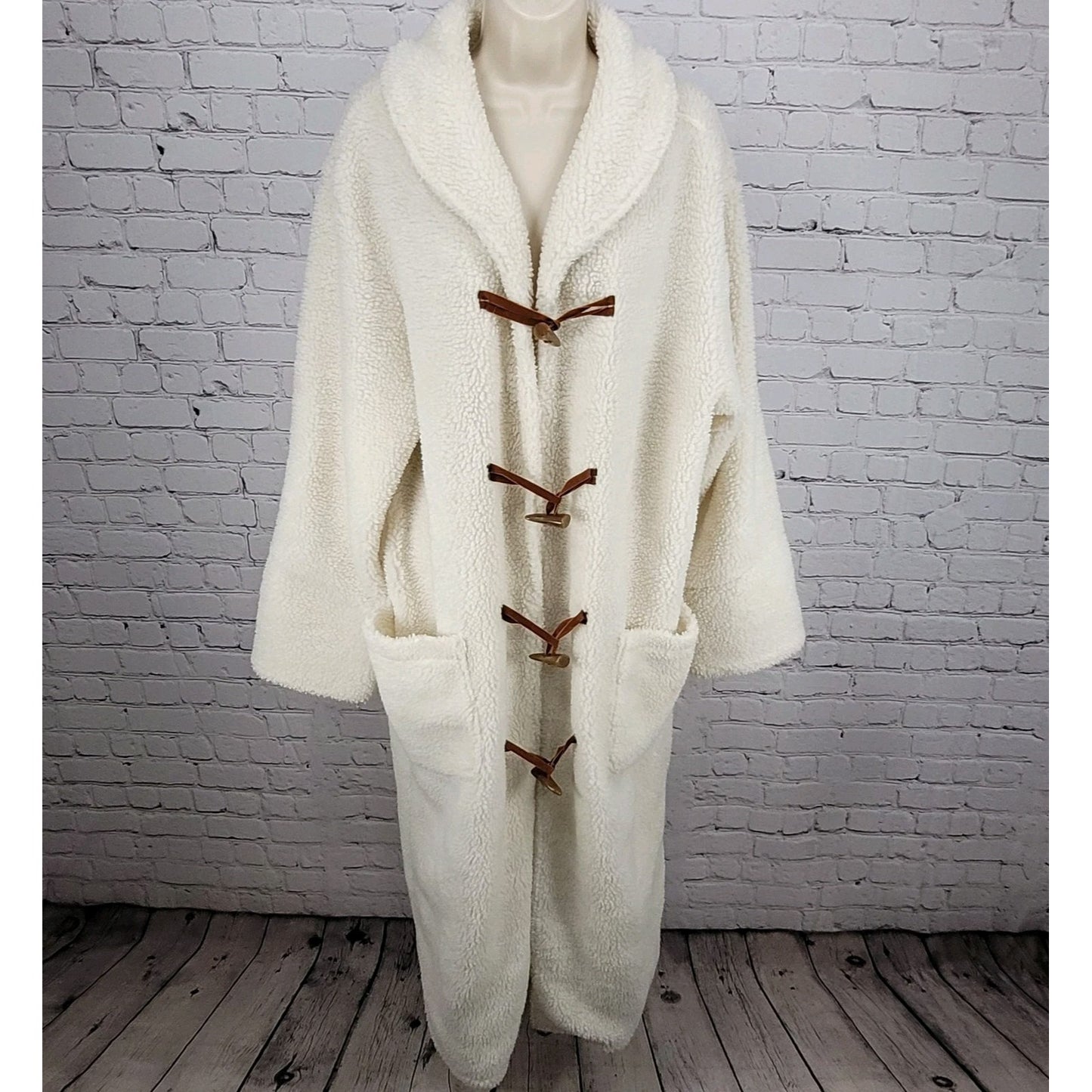 VTG Don't Mess With Texas Ivory Sherpa Toggle Pockets Lined Coat Large L