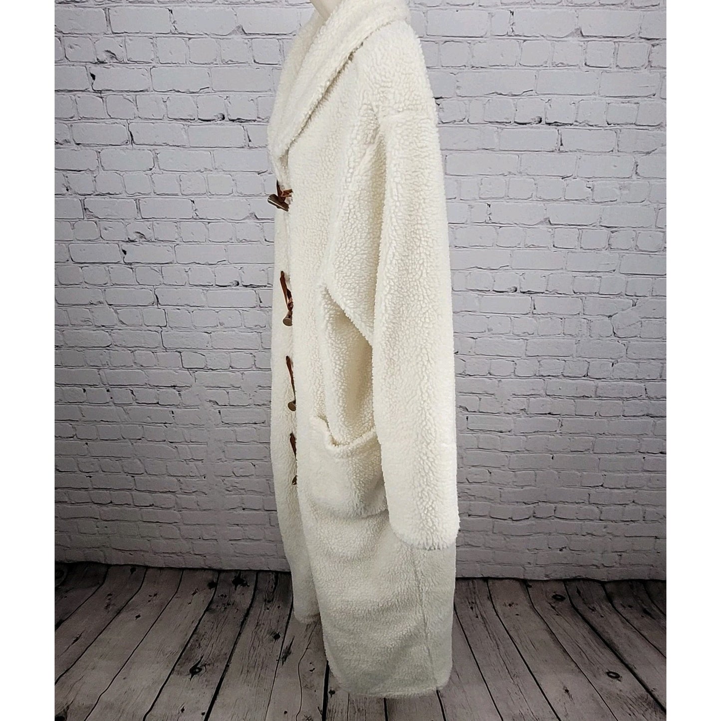 VTG Don't Mess With Texas Ivory Sherpa Toggle Pockets Lined Coat Large L