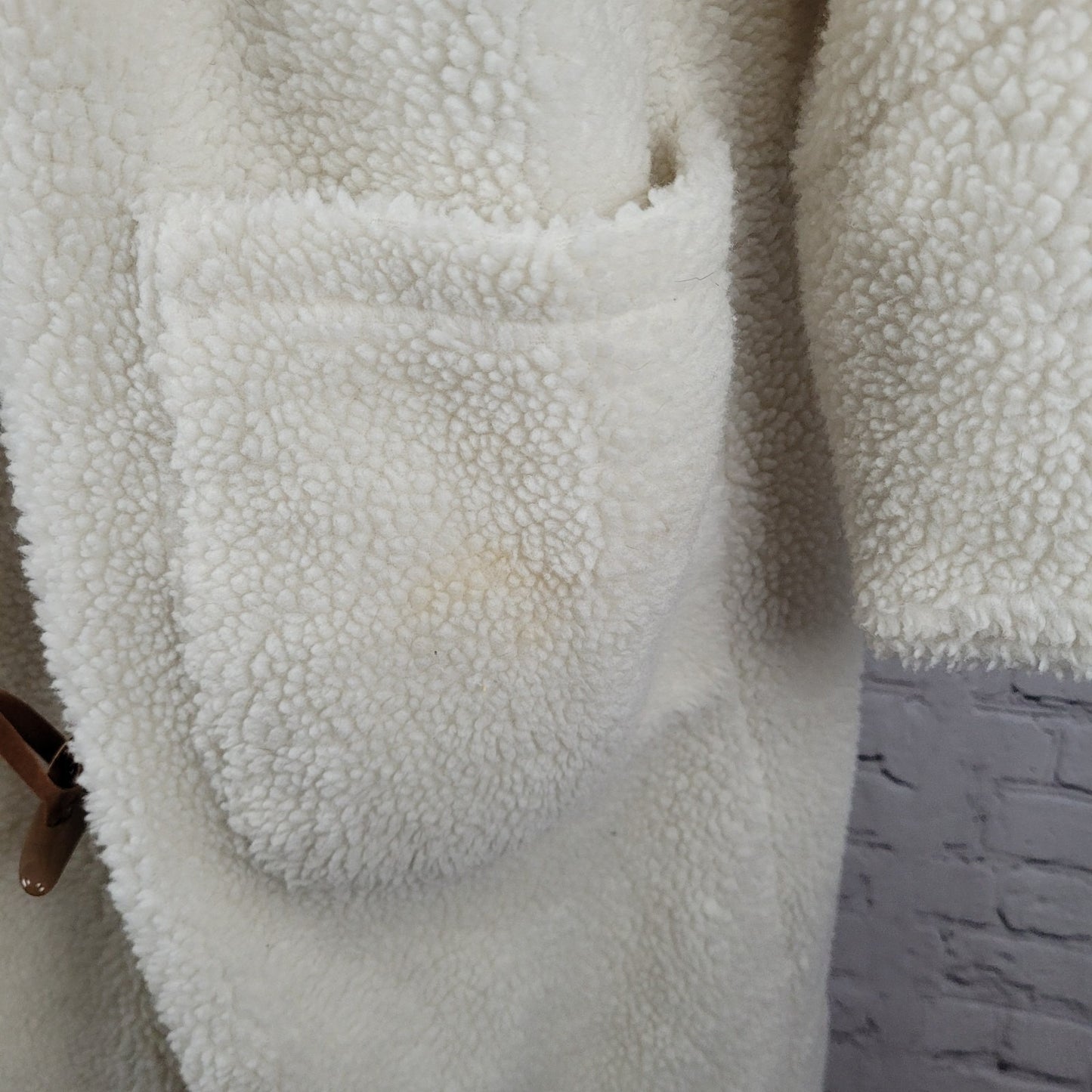 VTG Don't Mess With Texas Ivory Sherpa Toggle Pockets Lined Coat Large L