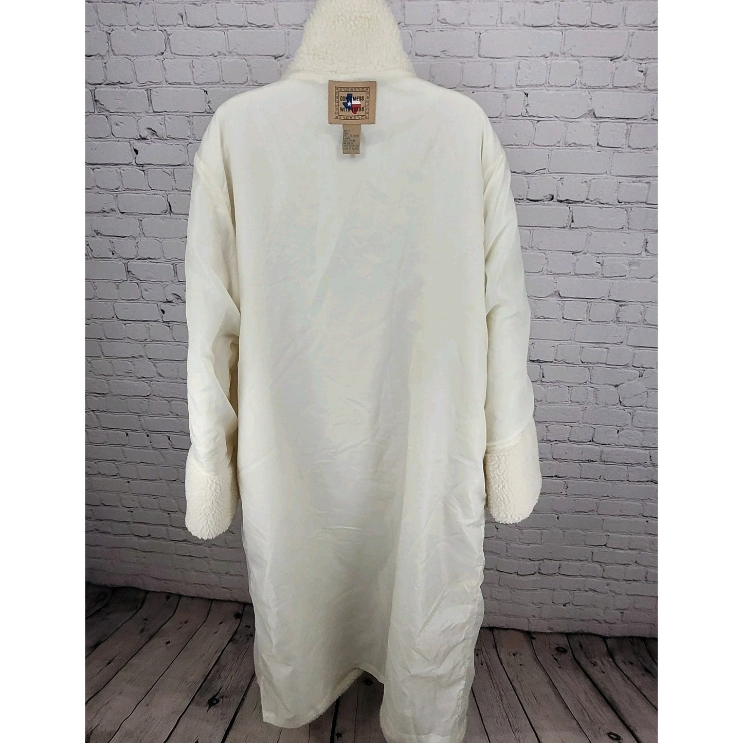VTG Don't Mess With Texas Ivory Sherpa Toggle Pockets Lined Coat Large L