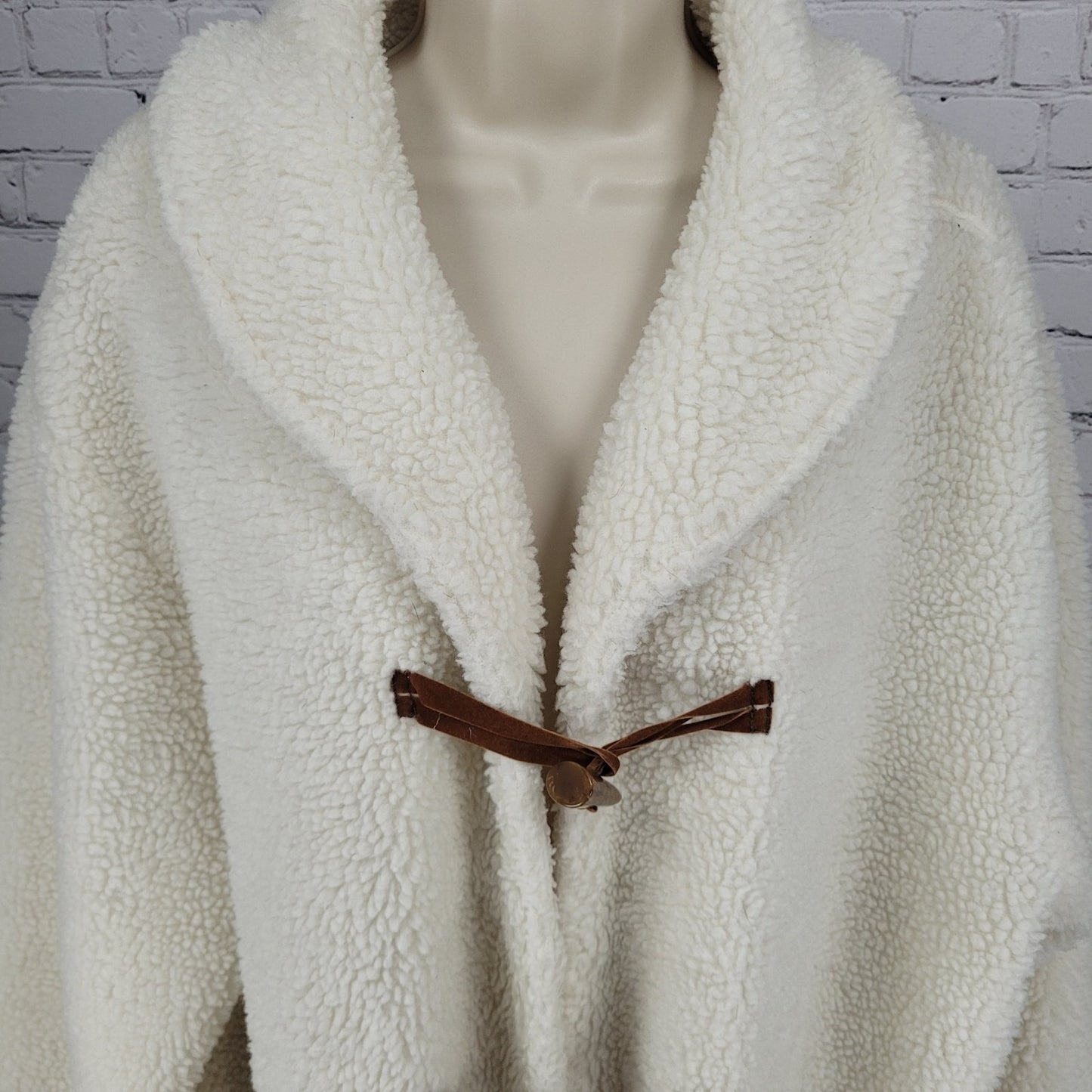 VTG Don't Mess With Texas Ivory Sherpa Toggle Pockets Lined Coat Large L