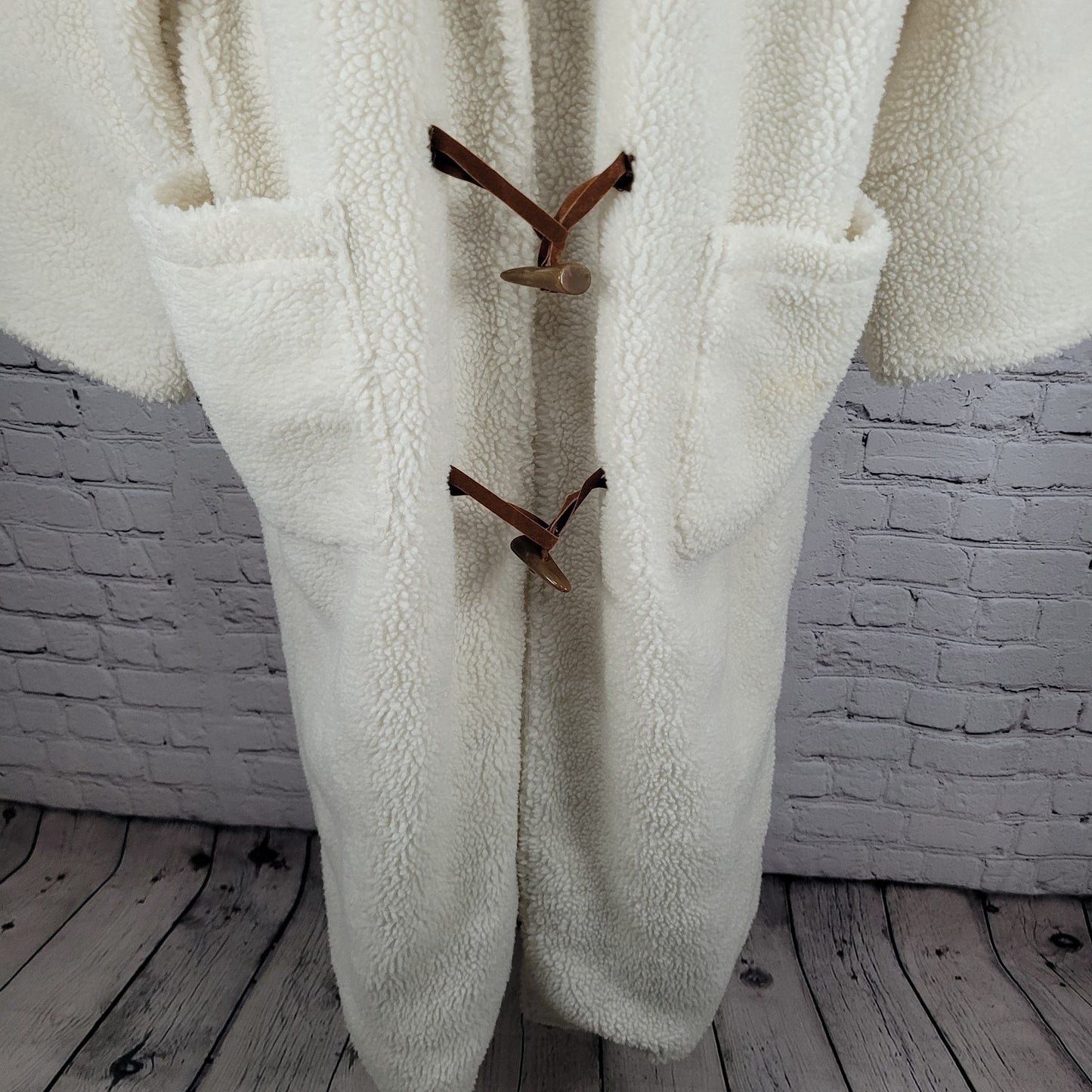 VTG Don't Mess With Texas Ivory Sherpa Toggle Pockets Lined Coat Large L