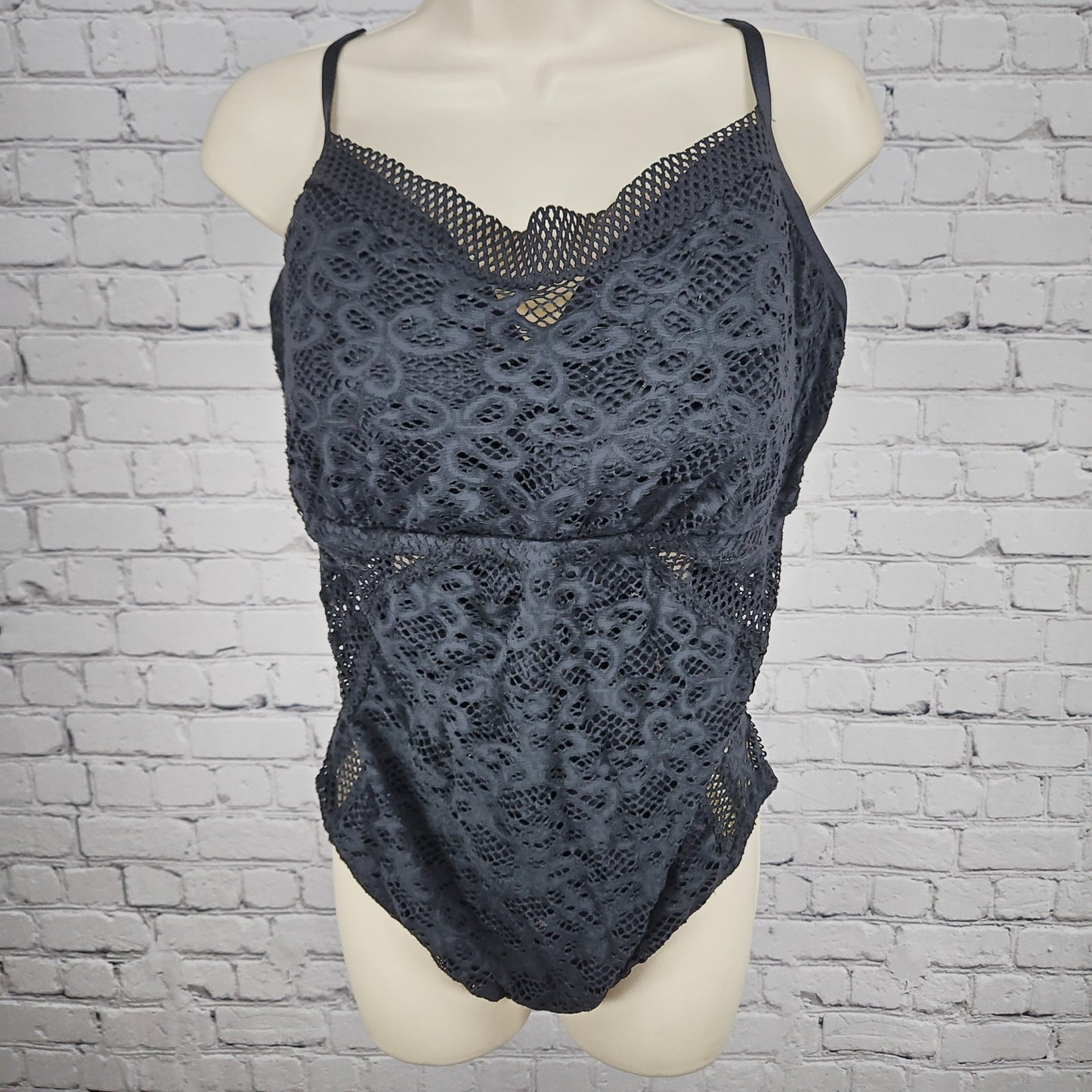 Becca Black Crochet Lace Tie Back One Piece Swimsuit Bathing Suit Size 3X