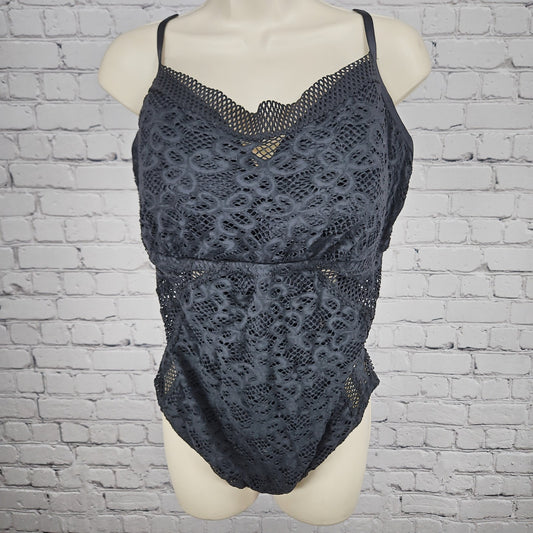 Becca Black Crochet Lace Tie Back One Piece Swimsuit Bathing Suit Size 3X