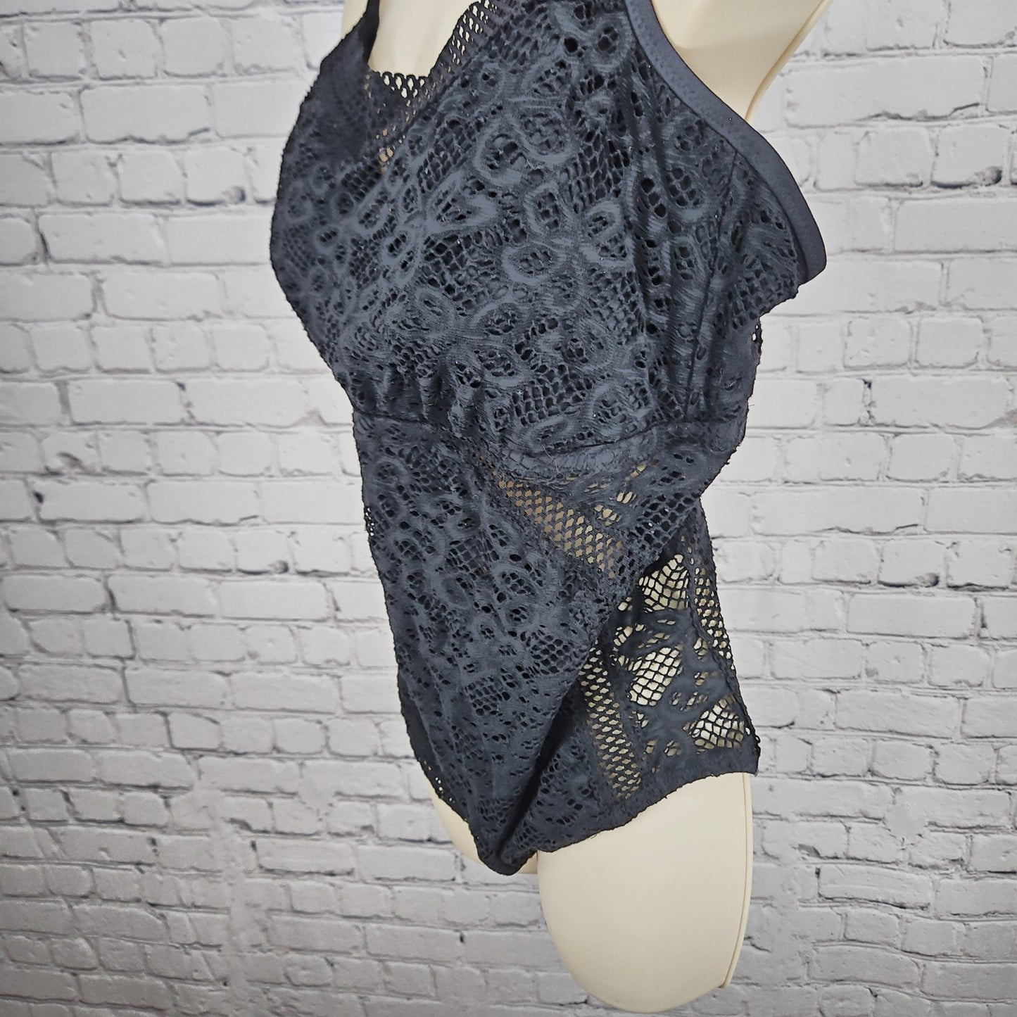 Becca Black Crochet Lace Tie Back One Piece Swimsuit Bathing Suit Size 3X