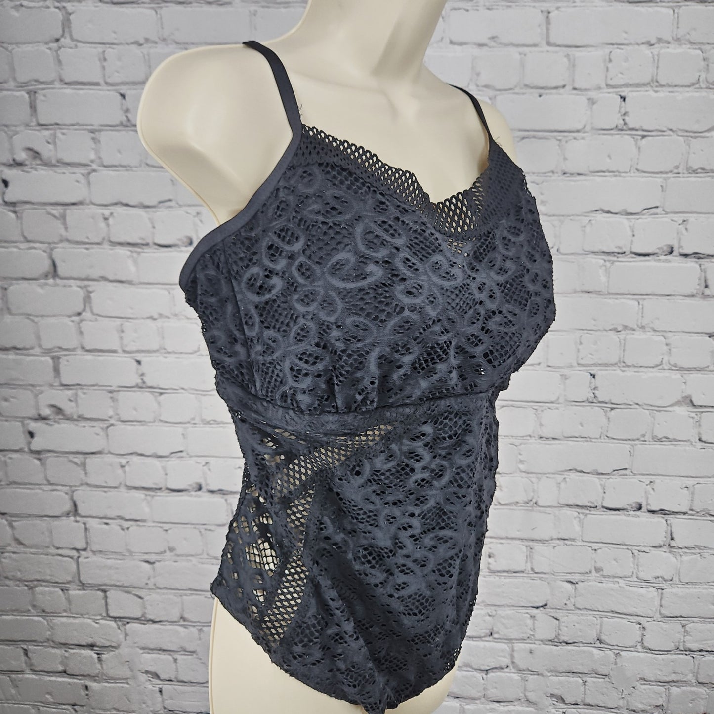 Becca Black Crochet Lace Tie Back One Piece Swimsuit Bathing Suit Size 3X