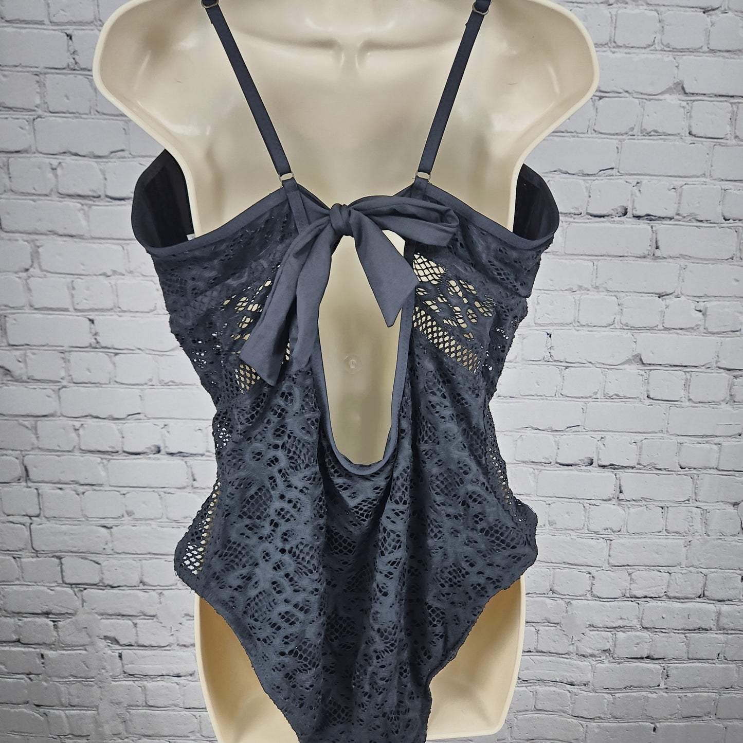Becca Black Crochet Lace Tie Back One Piece Swimsuit Bathing Suit Size 3X