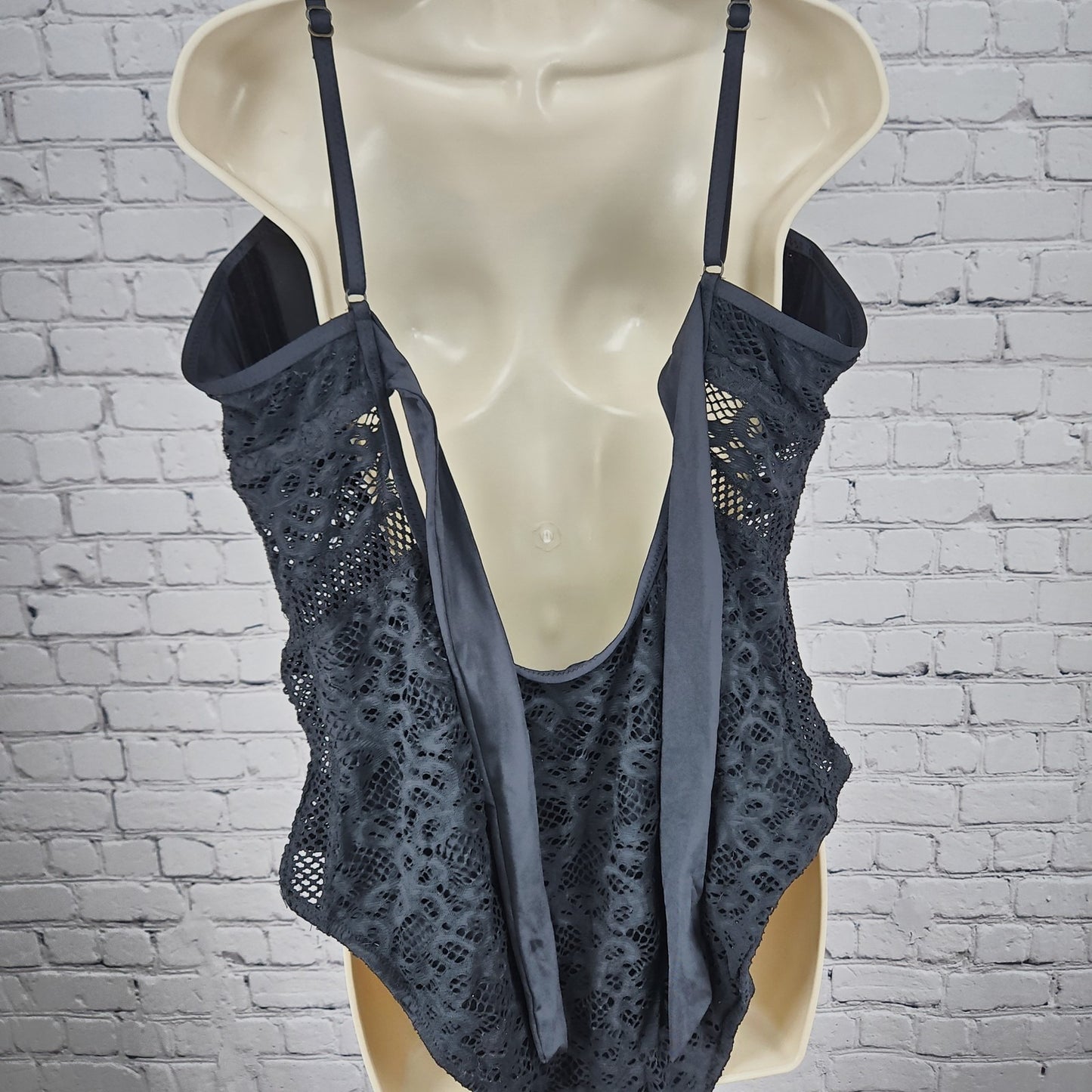 Becca Black Crochet Lace Tie Back One Piece Swimsuit Bathing Suit Size 3X