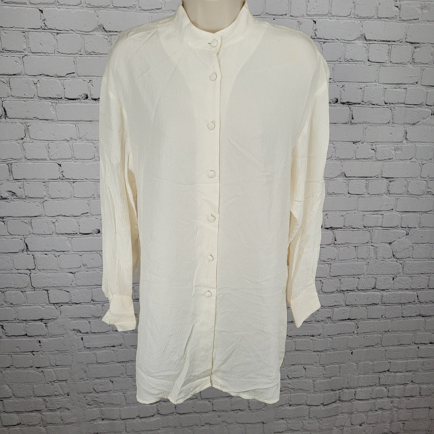 Nipon Studio Ivory 100% Silk Button Up Long Sleeve Tunic Blouse Size 8