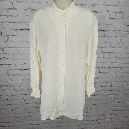 Nipon Studio Ivory 100% Silk Button Up Long Sleeve Tunic Blouse Size 8