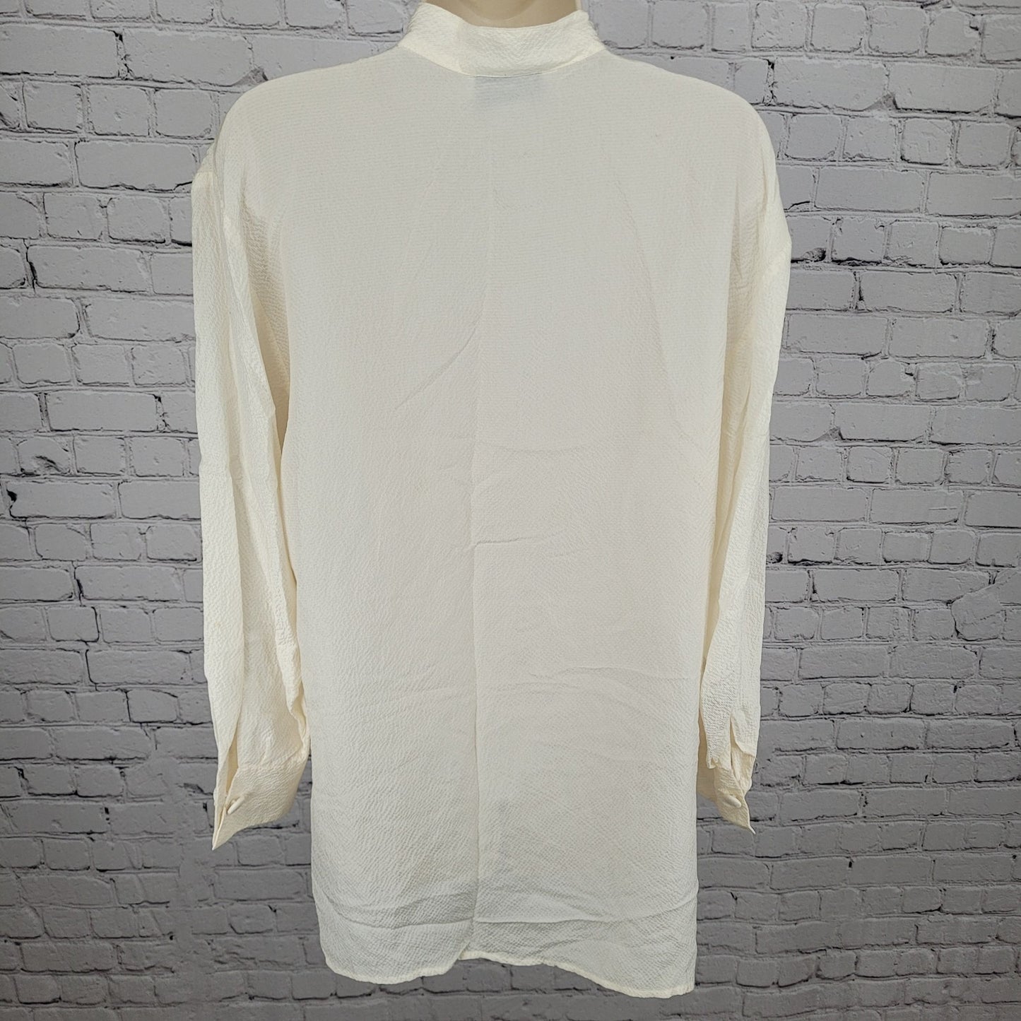 Nipon Studio Ivory 100% Silk Button Up Long Sleeve Tunic Blouse Size 8