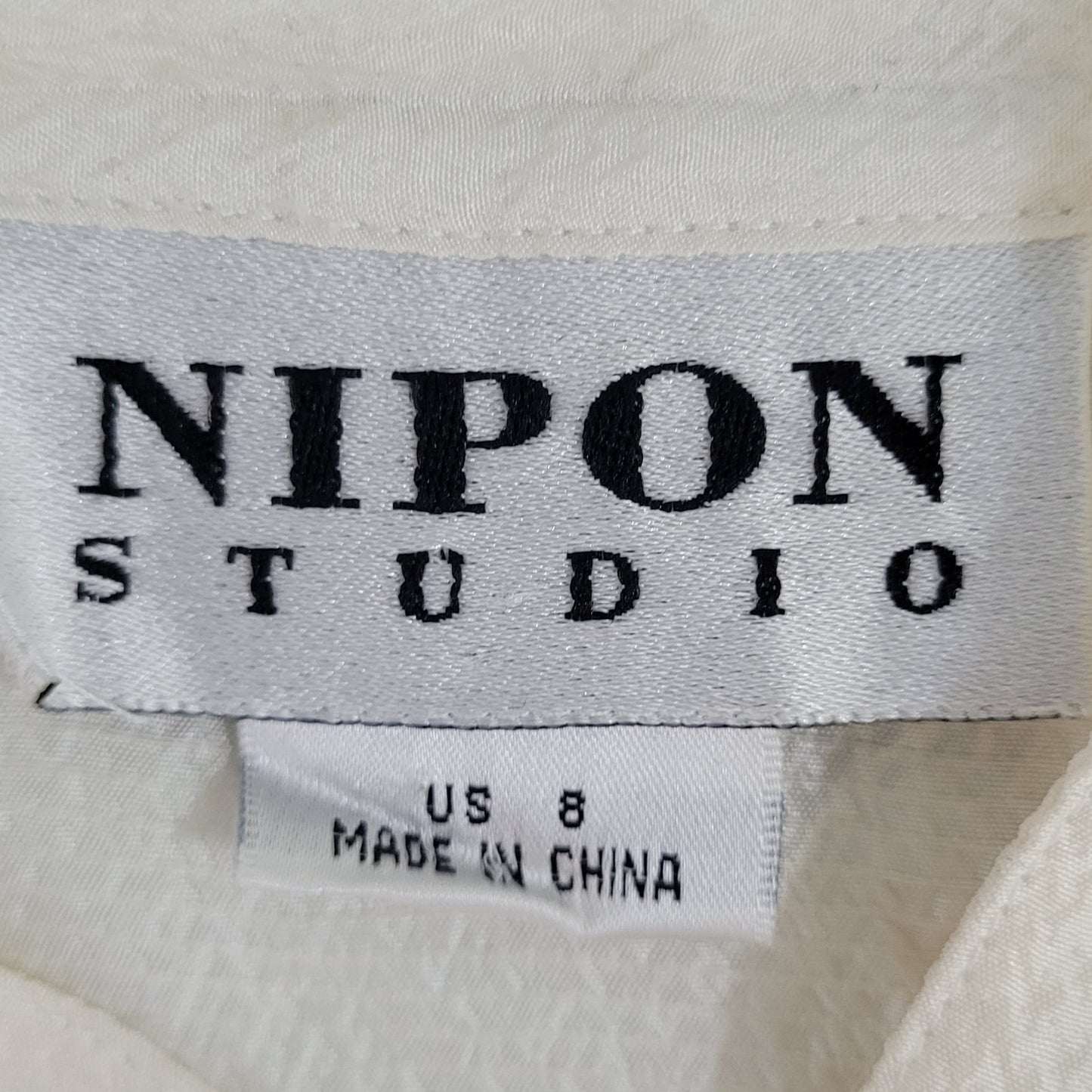 Nipon Studio Ivory 100% Silk Button Up Long Sleeve Tunic Blouse Size 8