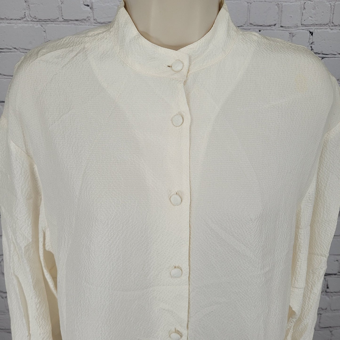 Nipon Studio Ivory 100% Silk Button Up Long Sleeve Tunic Blouse Size 8