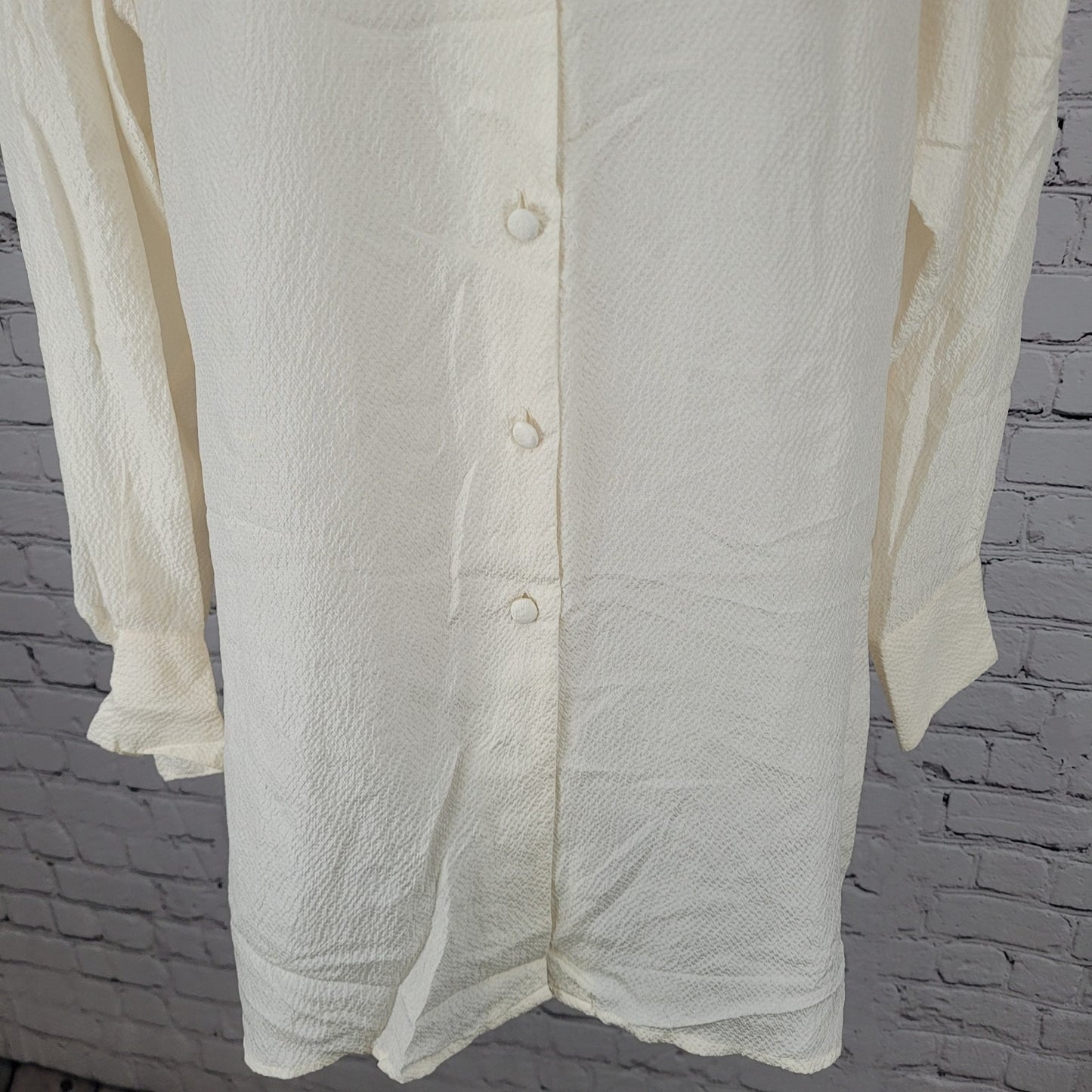 Nipon Studio Ivory 100% Silk Button Up Long Sleeve Tunic Blouse Size 8
