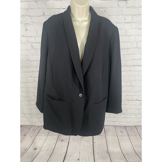 Talbots Woman 100% Polyester Black One Button Lined Shawl Collar Size 18W