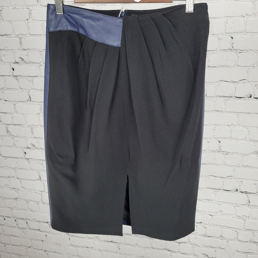 Raoul Black & Blue Genuine Leather Pleated Front Slit Straight Skirt Size 8