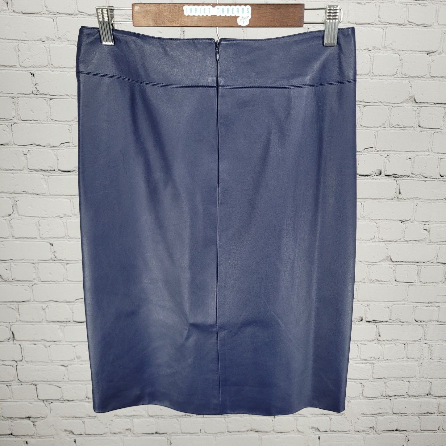 Raoul Black & Blue Genuine Leather Pleated Front Slit Straight Skirt Size 8