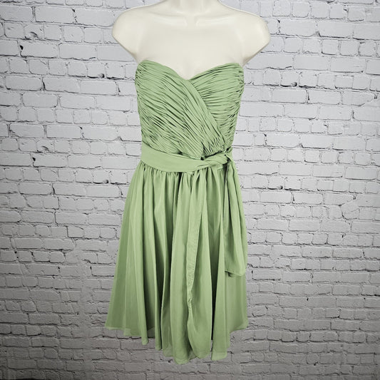 Mori Lee Green Chiffon Strapless Sweetheart Sash Boned Bodice Short Dress 13/14