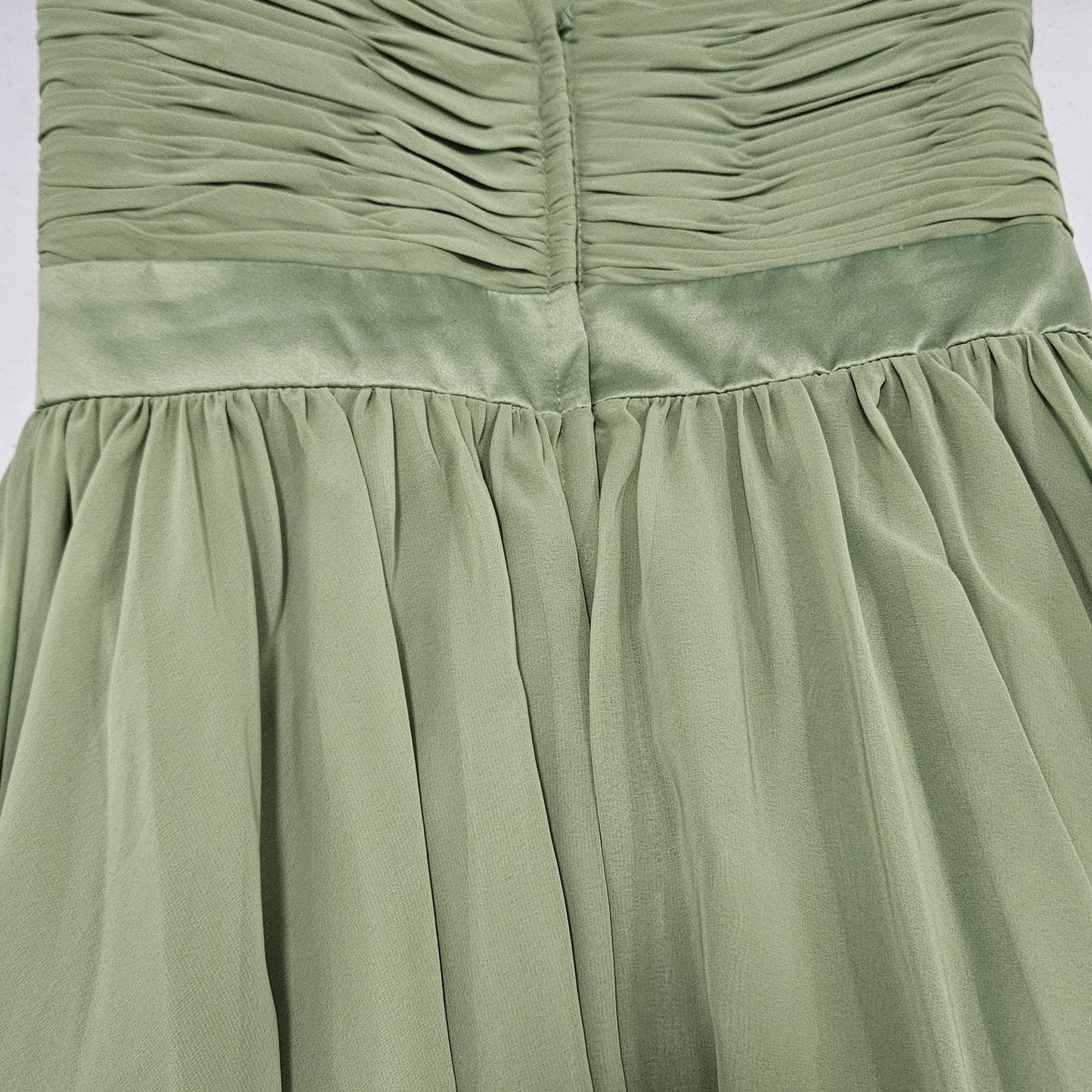 Mori Lee Green Chiffon Strapless Sweetheart Sash Boned Bodice Short Dress 13/14