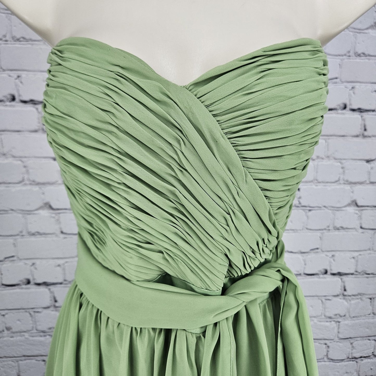 Mori Lee Green Chiffon Strapless Sweetheart Sash Boned Bodice Short Dress 13/14