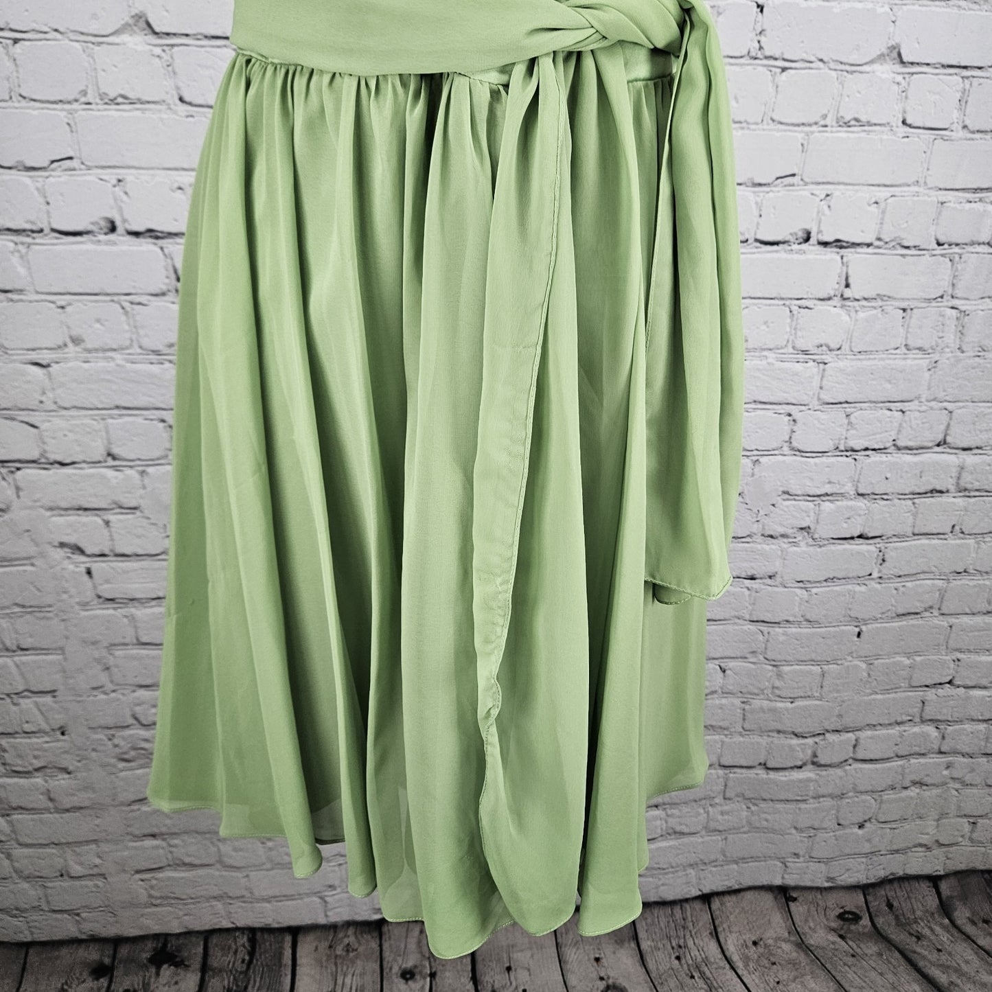 Mori Lee Green Chiffon Strapless Sweetheart Sash Boned Bodice Short Dress 13/14