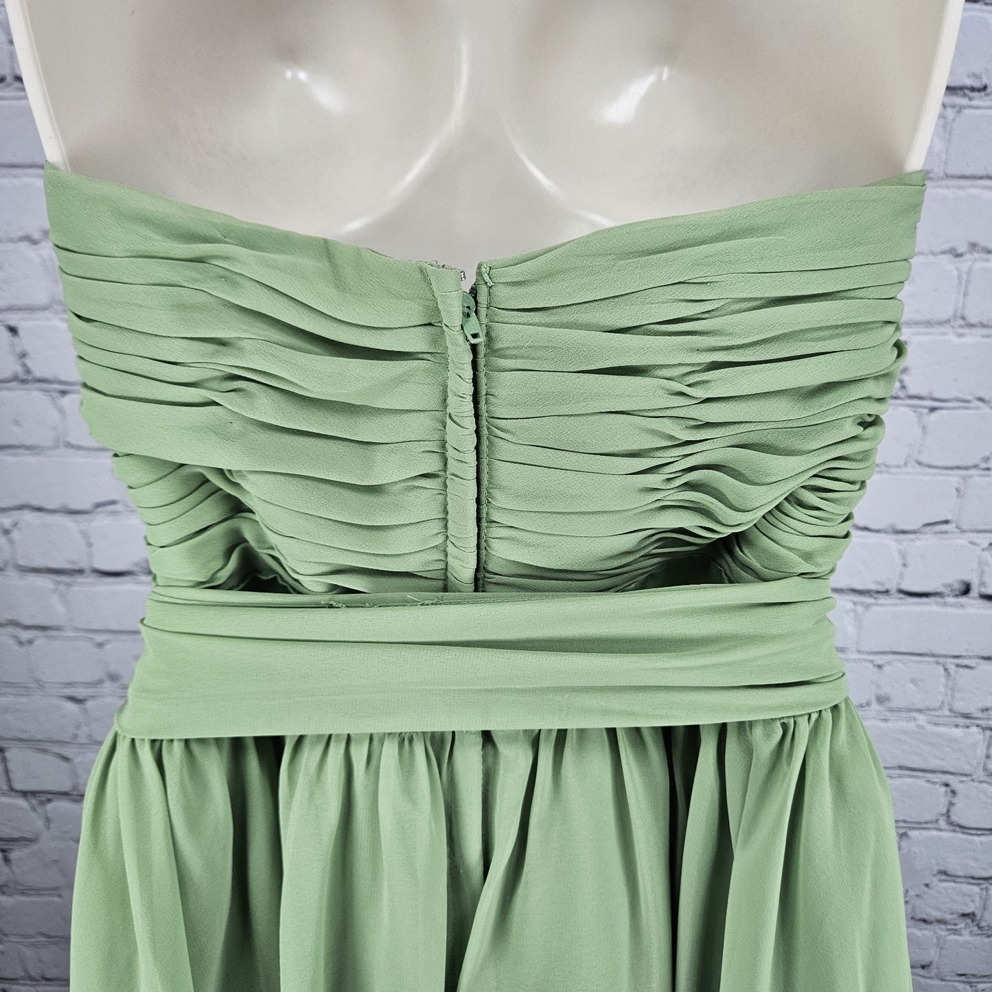 Mori Lee Green Chiffon Strapless Sweetheart Sash Boned Bodice Short Dress 13/14