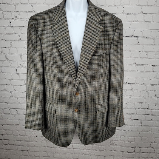 Chaps Ralph Lauren Brown & Blue 100% Wool Houndstooth Blazer Sport Coat Size 46