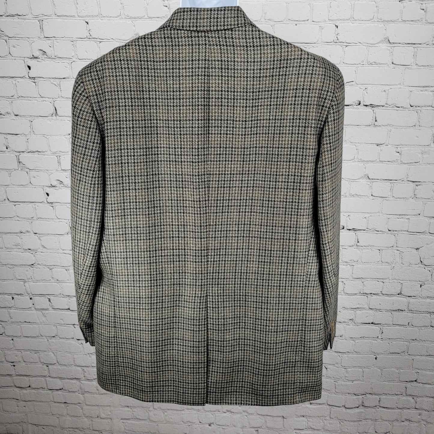 Chaps Ralph Lauren Brown & Blue 100% Wool Houndstooth Blazer Sport Coat Size 46