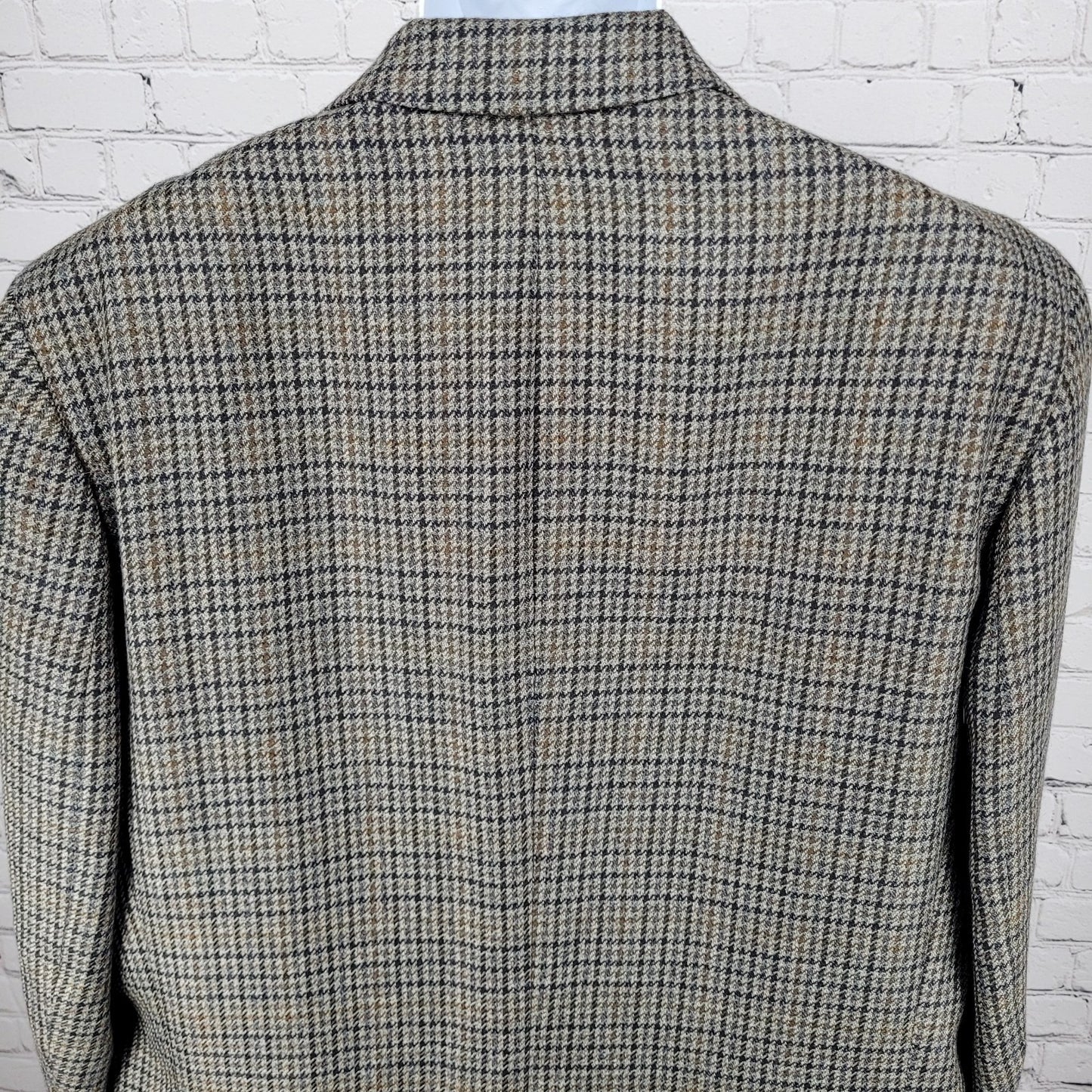 Chaps Ralph Lauren Brown & Blue 100% Wool Houndstooth Blazer Sport Coat Size 46