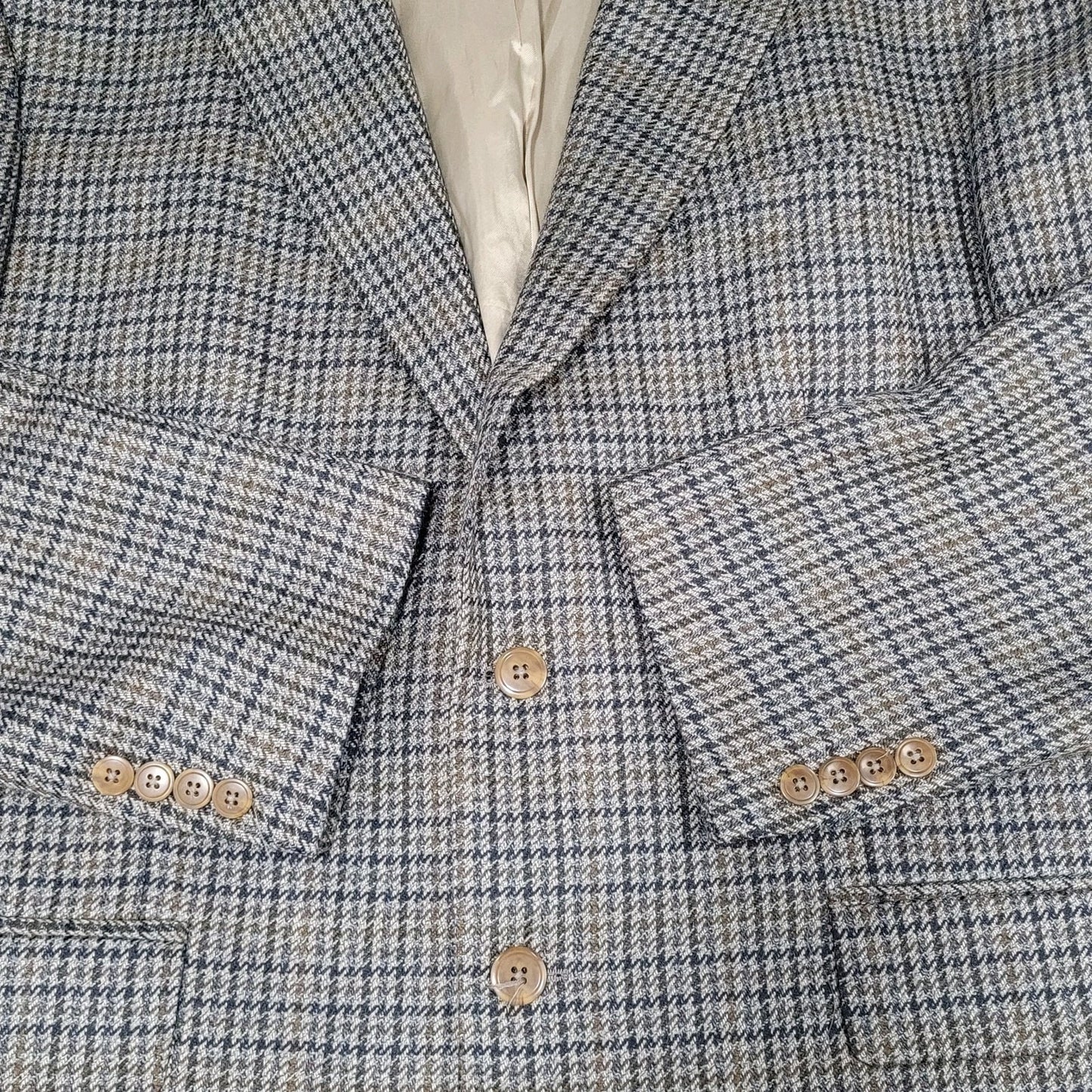Chaps Ralph Lauren Brown & Blue 100% Wool Houndstooth Blazer Sport Coat Size 46