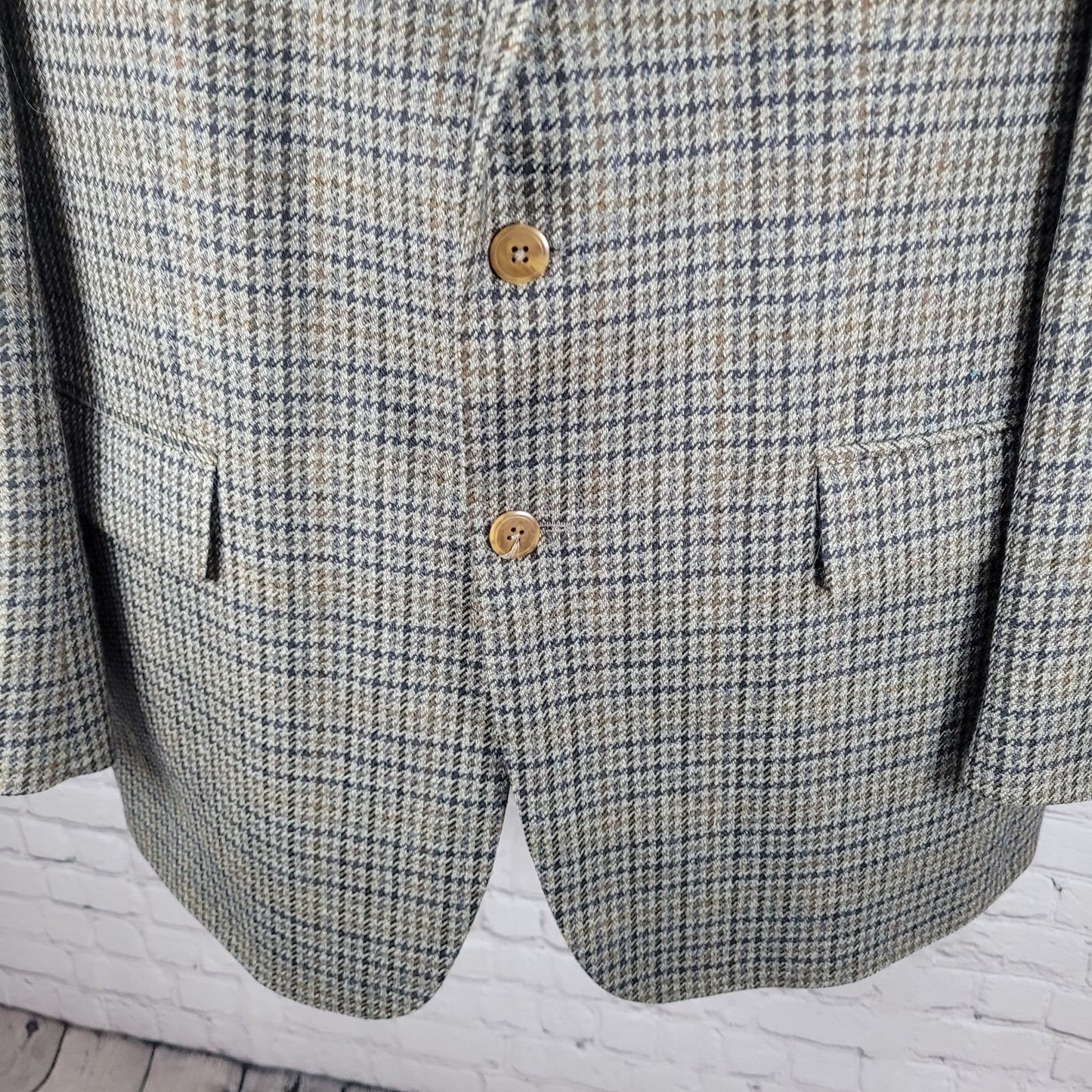 Chaps Ralph Lauren Brown & Blue 100% Wool Houndstooth Blazer Sport Coat Size 46