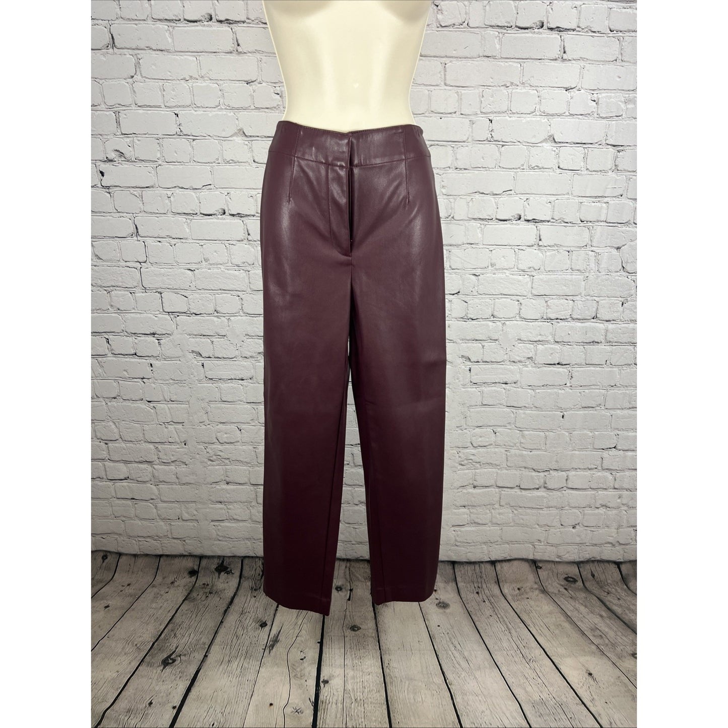 Ann Taylor Purple Faux Leather Pants High Rise Tapered Leg Size 2