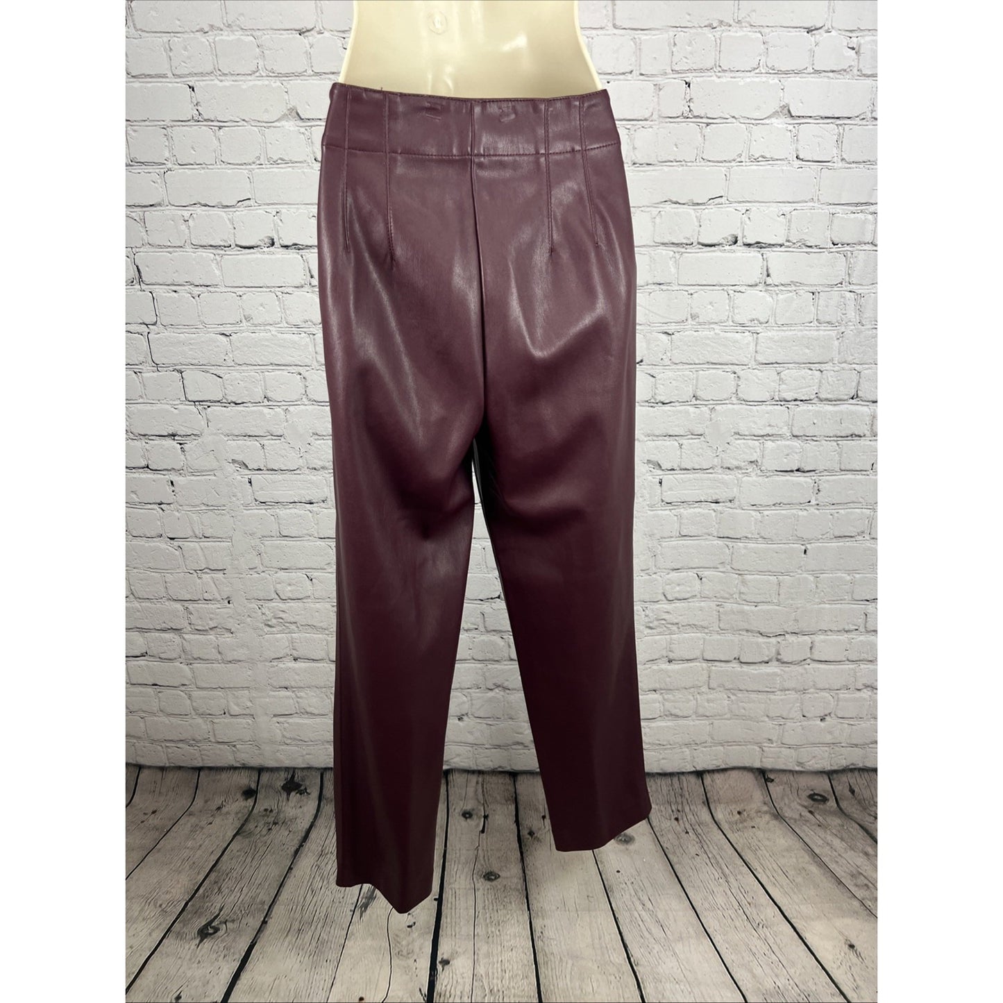 Ann Taylor Purple Faux Leather Pants High Rise Tapered Leg Size 2