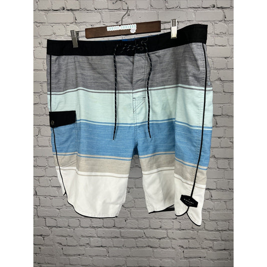 Rip Curl Blue Gray Live The Search Board Swim Shorts Pocket Strap Logo Men’s 40