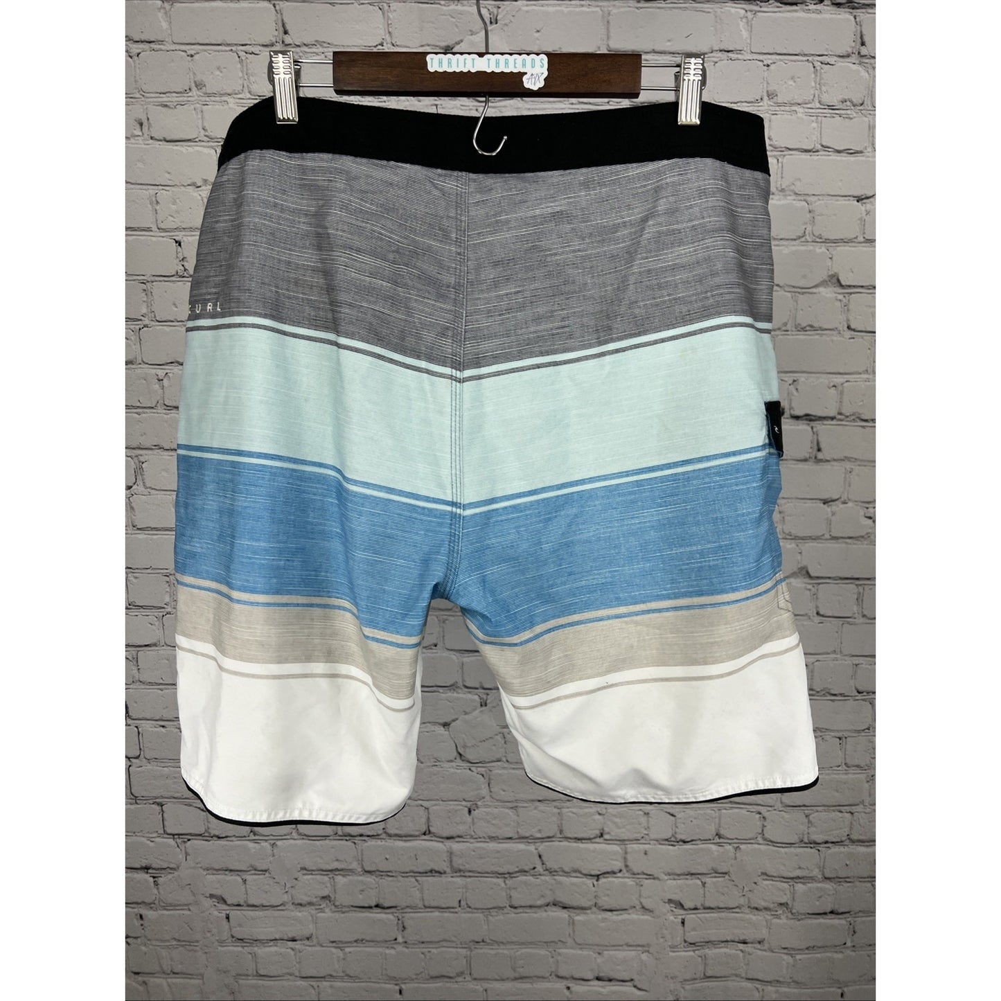 Rip Curl Blue Gray Live The Search Board Swim Shorts Pocket Strap Logo Men’s 40