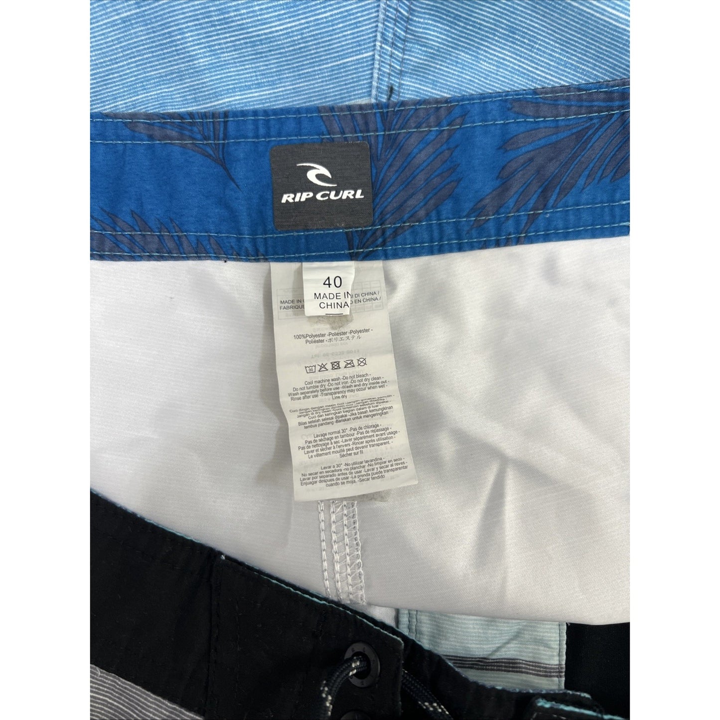 Rip Curl Blue Gray Live The Search Board Swim Shorts Pocket Strap Logo Men’s 40