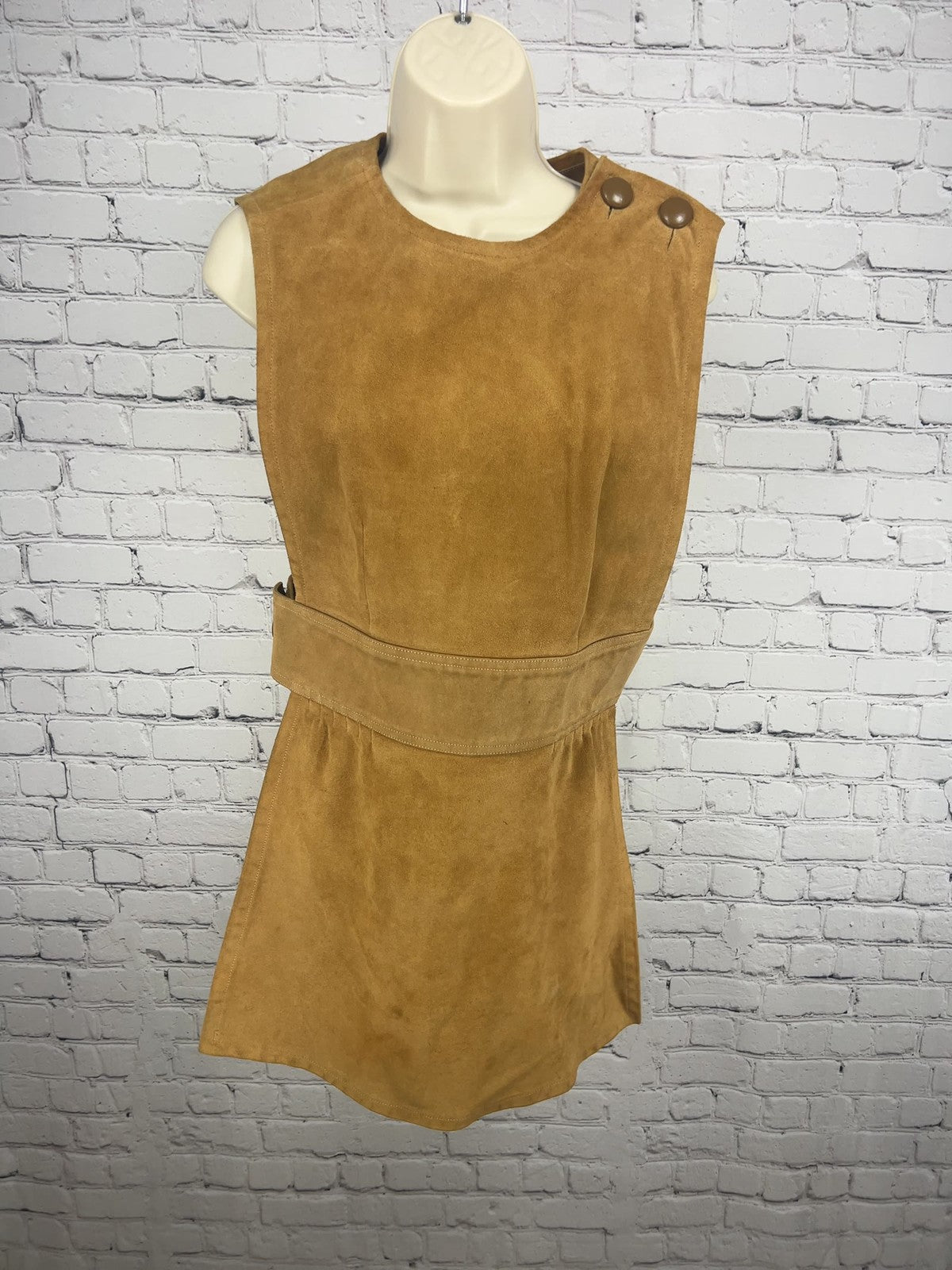 VTG Genuine Suede Leather Belted Tabard Vest Tunic Side Open Snap Women's M