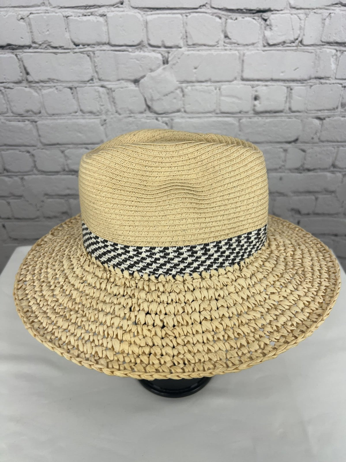 Nordstrom Woven Straw Houndstooth Band Fedora Hat One Size