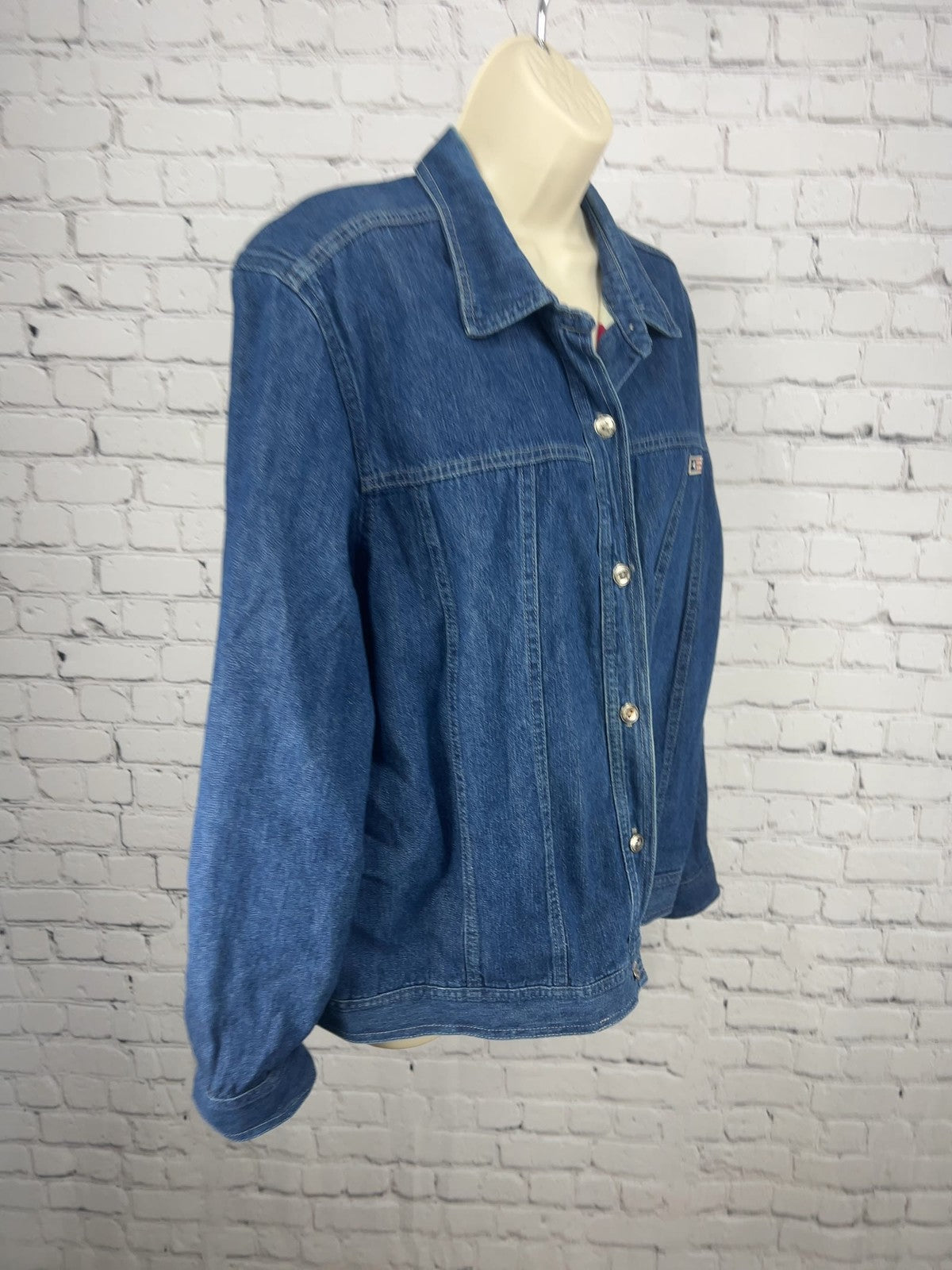 VTG Coldwater Creek Americana Flag Lined Denim Jean Jacket USA Women's XL