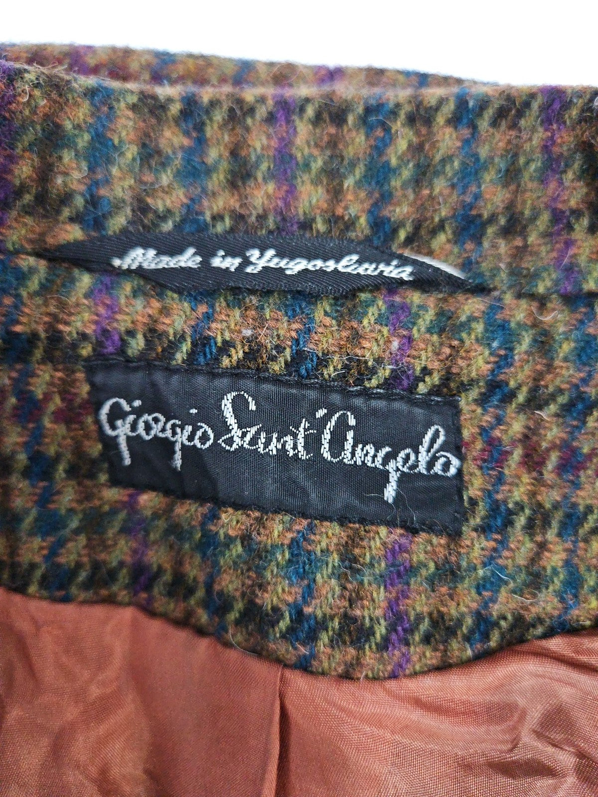 VTG Giorgio Sant'Angelo Brown Multicolor Houndstooth 100% Wool Blazer Jacket L