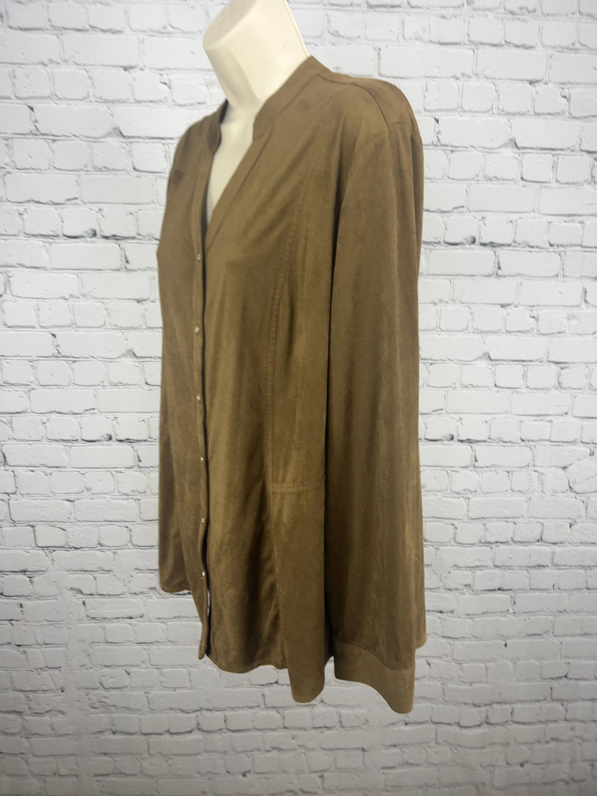 Chico's Brown Faux Suede Button Front Long Sleeve Tunic Blouse Size 3 (US L)