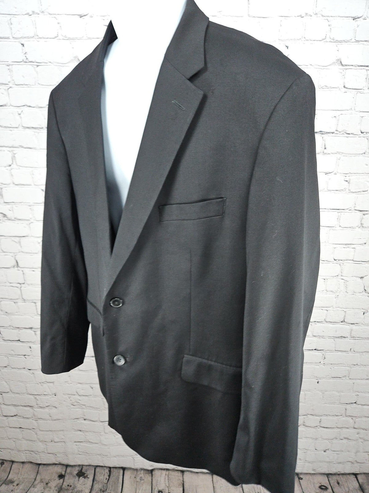 Awearness Kenneth Cole Black Wool Blend Slim 2 Button Blazer Sport Coat 48L