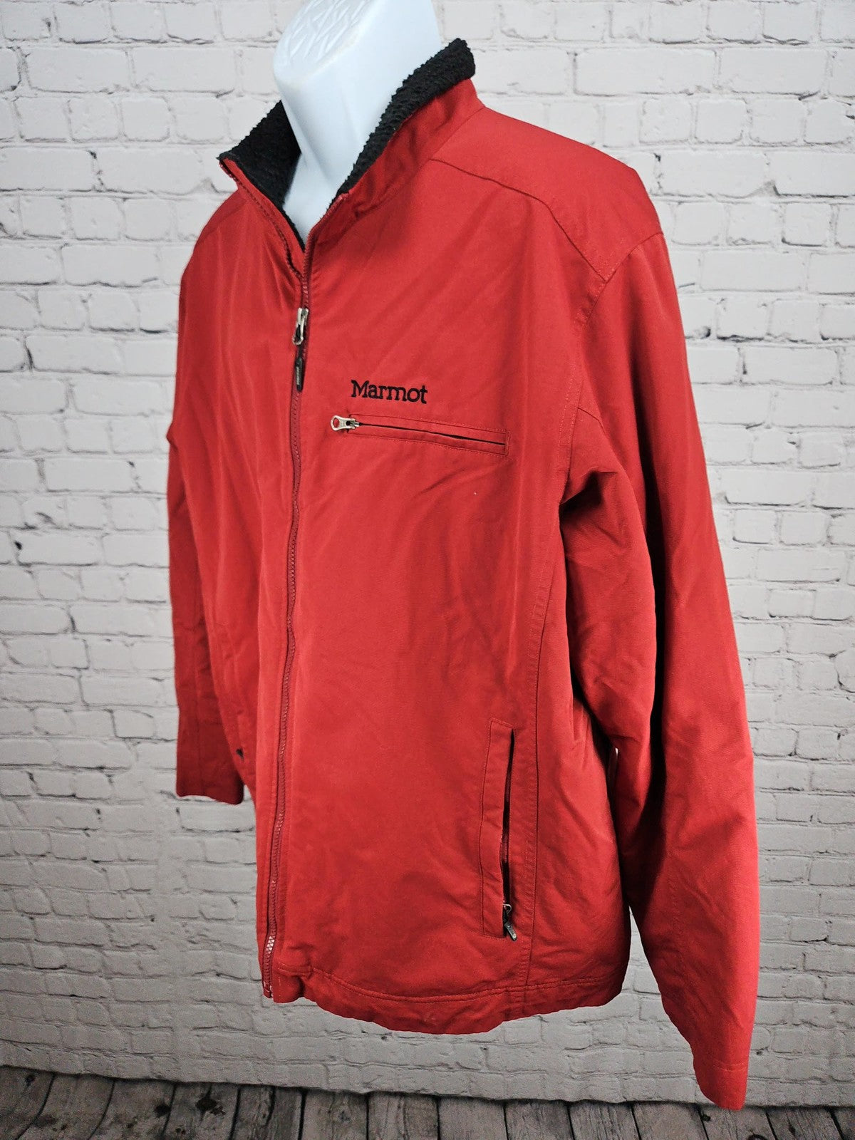 Marmot Red Nylon Sherpa Fleece Lined Insulated Full Zip Jacket Men's XL