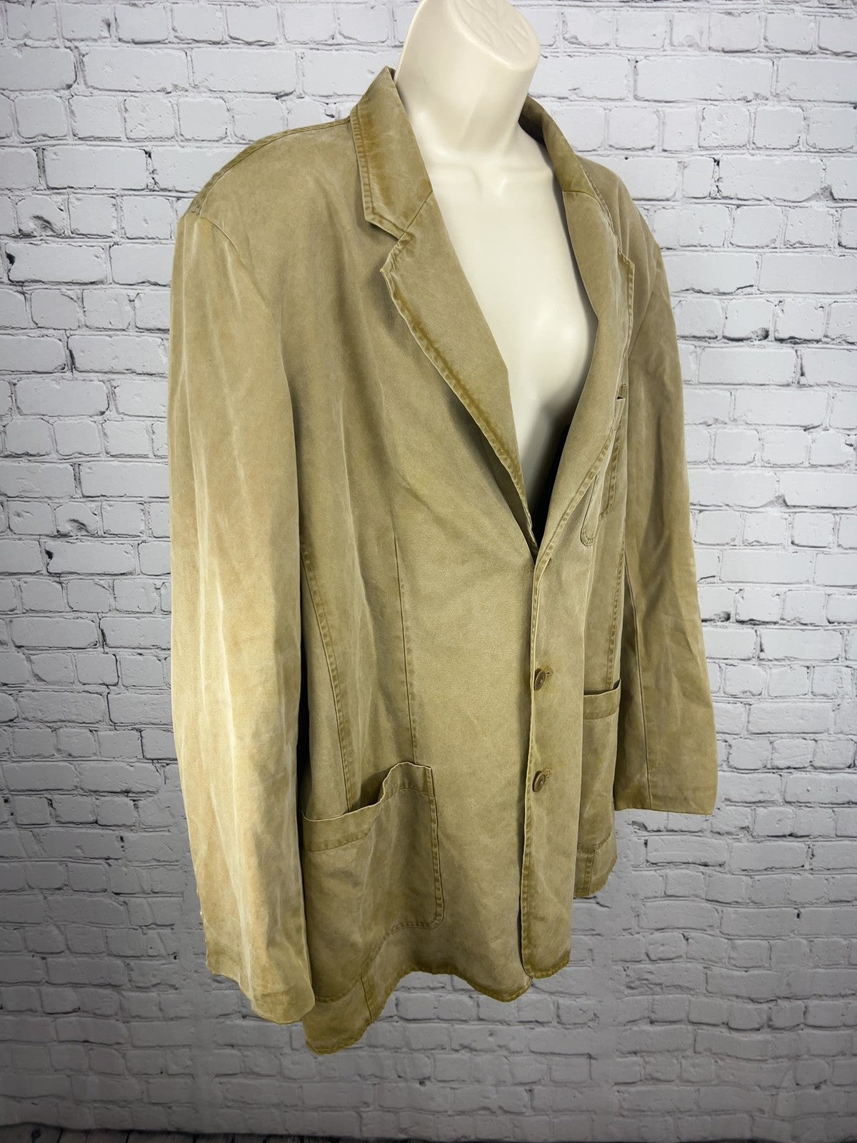 VTG The Territory Ahead Tan Silk Cotton 3 Button Patch Pocket Blazer Men's L