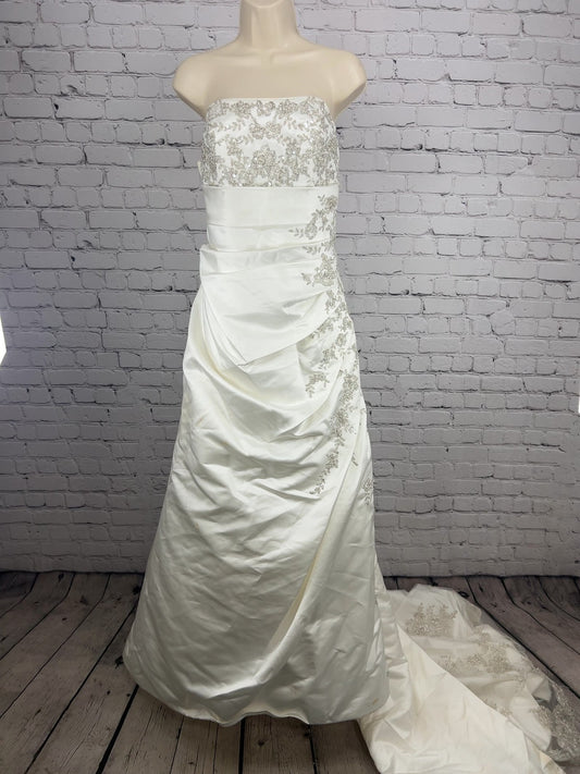 David's Bridal Ivory Satin Strapless Beaded Lace Up Wedding Dress Gown 18W