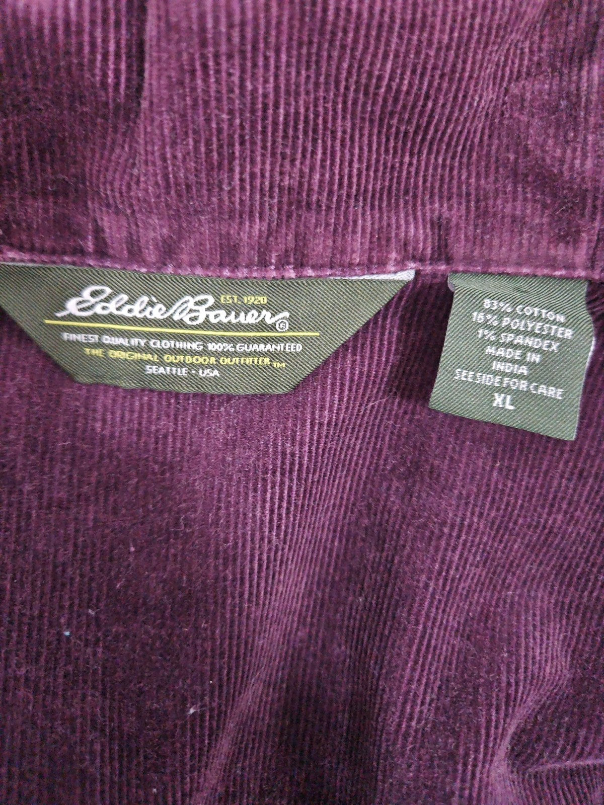 Eddie Bauer Plum Purple Corduroy Cargo Pocket Snap Front Jacket Women's XL