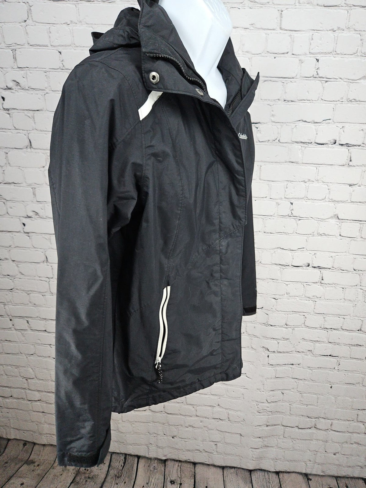Columbia Interchange Black White Hooded Nylon Shell Jacket Women's S