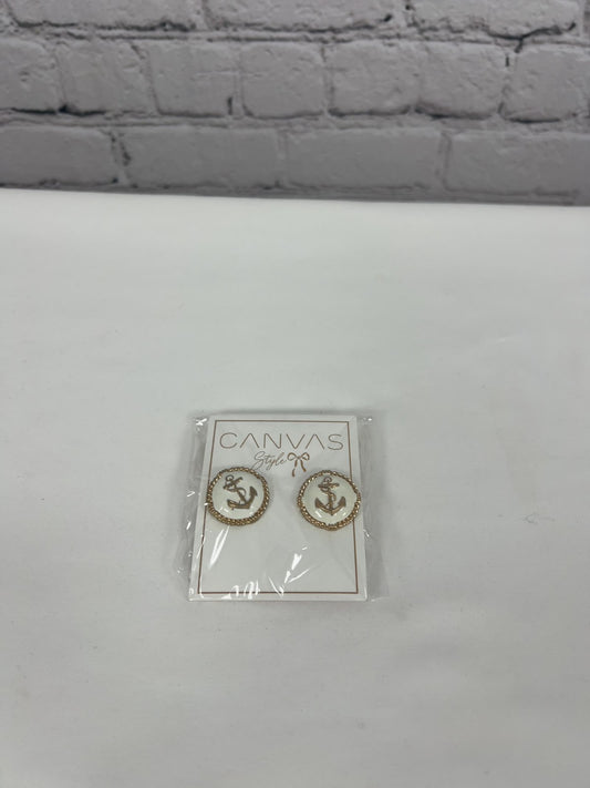 NWOT Canvas Style White Gold Tone Enamel Nautical Anchor Stud Earrings 1in